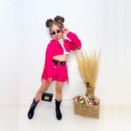 Imagem de Conjunto Boiadeira Infantil Rosa Pink com Cropped Preto  Estilo Exclusivo Ana Castela