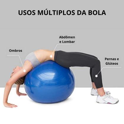 Imagem de Conjunto bola Suíça funcional azul 65cm pilates bomba de ar