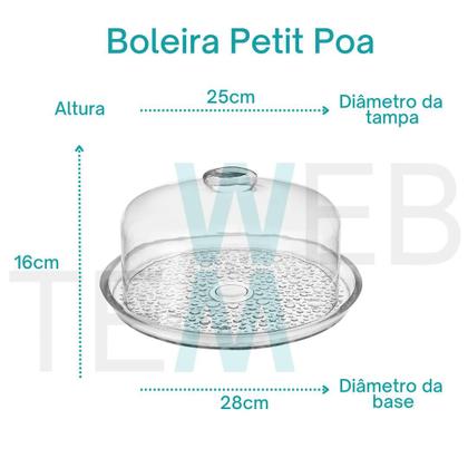 Imagem de Conjunto Boleira Prato 28cm para Bolo e Queijeira de Vidro Petit Poa Vitazza para Mesa Posta Praticidade Estilo Sustentável na Organização e Decoração