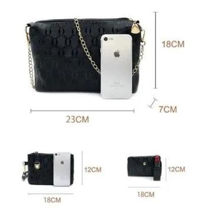 Imagem de Conjunto Bolsas Femininas Transversal Com Alça de Ombro Ajustável 4Peças+Ursinho,Cor: Preta