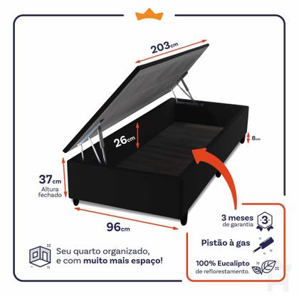 Imagem de Conjunto Box Baú Alpine Cinza 96x203x72 c/ Molas Ensacadas