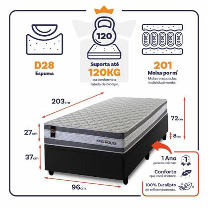 Imagem de Conjunto Box Baú Alpine Cinza 96x203x72 c/ Molas Ensacadas