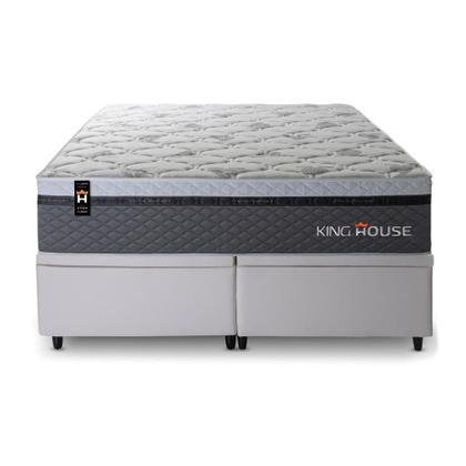 Imagem de Conjunto Box Baú Benton Cinza 158x198x78 c/ Molas Ensacadas