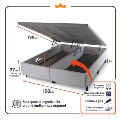 Imagem de Conjunto Box Baú Benton Cinza 158x198x78 c/ Molas Ensacadas