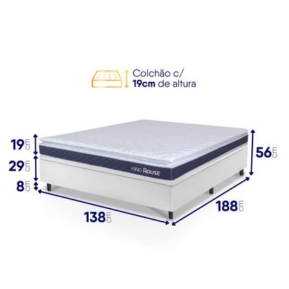 Imagem de Conjunto Box Baú Branco Durban Azul Espuma D28 Casal 138x188x64 - King House