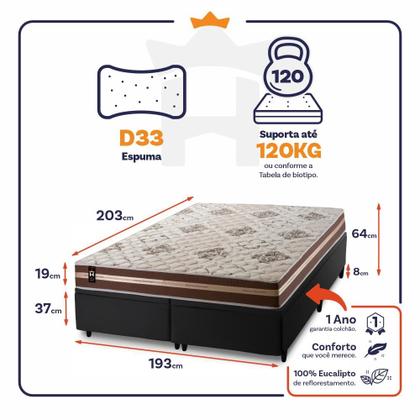 Imagem de Conjunto Box Baú Chicago Marrom 193x203x64 Espuma D33