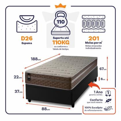 Imagem de Conjunto Box Baú Georgia Bege 88x188x67 c/ Molas Ensacadas