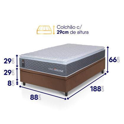 Imagem de Conjunto Box Baú Marrom Argel Cinza Espuma D33 Solteiro 88x188x74 - King House