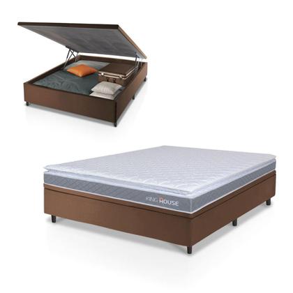 Imagem de Conjunto Box Baú Marrom Durban Cinza Espuma D28 Casal 138x188x64 - King House