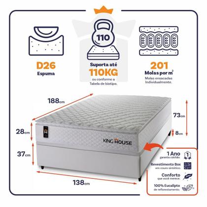 Imagem de Conjunto Box Baú New Moon Branco 138x188x73 c/ Molas Ensacadas