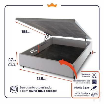 Imagem de Conjunto Box Baú New Moon Branco 138x188x73 c/ Molas Ensacadas