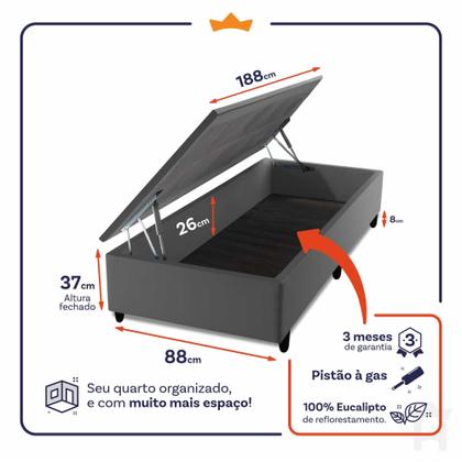 Imagem de Conjunto Box Baú New Moon Branco 88x188x73 c/ Molas Ensacadas