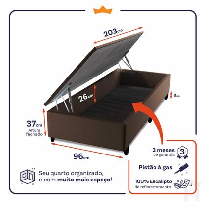 Imagem de Conjunto Box Baú Preston Cinza 96x203x78 c/ Molas Ensacadas