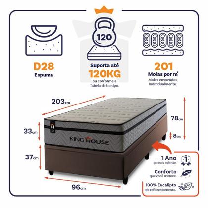 Imagem de Conjunto Box Baú Preston Cinza 96x203x78 c/ Molas Ensacadas