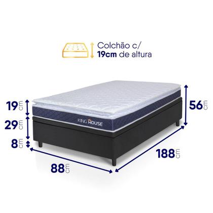 Imagem de Conjunto Box Baú Preto Durban Azul Espuma D28 Solteiro 88x188x64 - King House