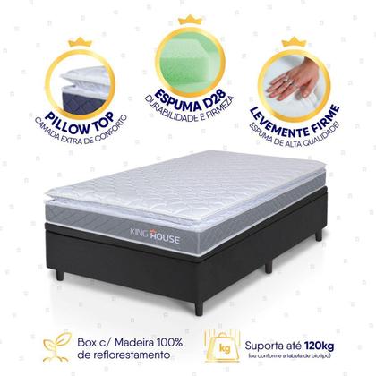 Imagem de Conjunto Box Baú Preto Durban Cinza Espuma D28 Solteiro 96x203x64 - King House
