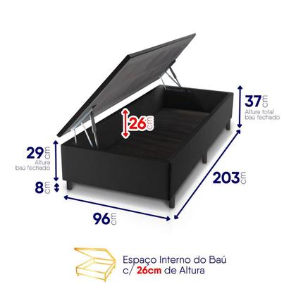 Imagem de Conjunto Box Baú Preto Durban Cinza Espuma D28 Solteiro 96x203x64 - King House