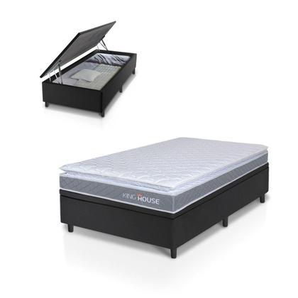 Imagem de Conjunto Box Baú Preto Durban Cinza Espuma D28 Solteiro 96x203x64 - King House