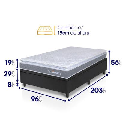 Imagem de Conjunto Box Baú Preto Durban Cinza Espuma D28 Solteiro 96x203x64 - King House