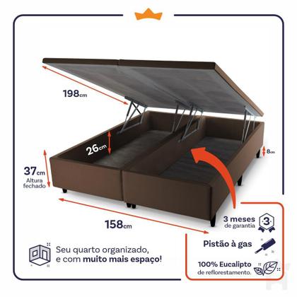 Imagem de Conjunto Box Baú Quartzo Bege 158x198x78 c/ Molas Ensacadas