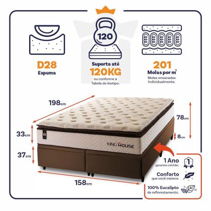 Imagem de Conjunto Box Baú Quartzo Bege 158x198x78 c/ Molas Ensacadas