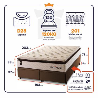 Imagem de Conjunto Box Baú Quartzo Bege 193x203x78 c/ Molas Ensacadas