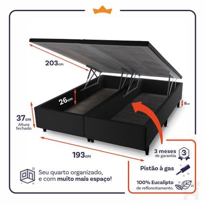 Imagem de Conjunto Box Baú Quartzo Bege 193x203x78 c/ Molas Ensacadas