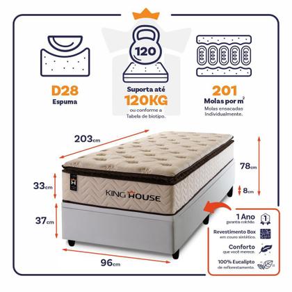 Imagem de Conjunto Box Baú Quartzo Bege 96x203x78 c/ Molas Ensacadas