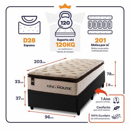 Imagem de Conjunto Box Baú Quartzo Bege 96x203x78 c/ Molas Ensacadas