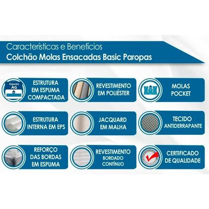 Imagem de Conjunto Box Baú Queen: Colchão Espuma Paropas Molas Ensacadas Basic + Base CRC Suede Clean (158x198)