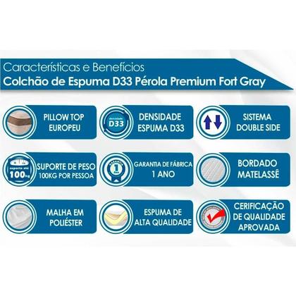 Imagem de Conjunto Box Baú Queen: Colchão Espuma Polar D33 Pérola Premium + Base CRC Suede Gray (158x198)