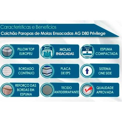 Imagem de Conjunto Box Baú Queen: Colchão Molas Paropas Ensacadas Privilege + Base CRC Suede Black (158x198)