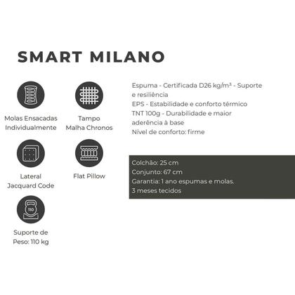 Imagem de Conjunto Box Baú Queen: Colchão Molas Plumatex MasterPocket Ensacadas Smart Milano + Base CRC Suede Black(158x198)