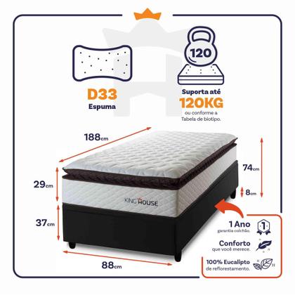 Imagem de Conjunto Box Baú San Diego Branco 88x188x74 Espuma D33