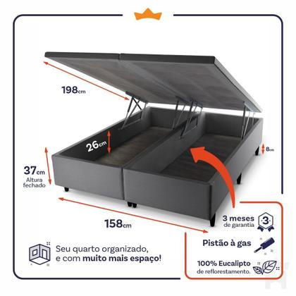 Imagem de Conjunto Box Baú Sheffield Bege 158x198x72 c/ Molas Ensacadas