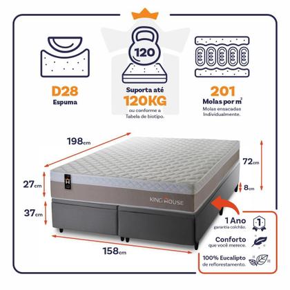 Imagem de Conjunto Box Baú Sheffield Bege 158x198x72 c/ Molas Ensacadas