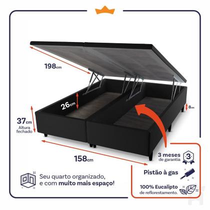 Imagem de Conjunto Box Baú Sheffield Cinza 158x198x72 c/ Molas Ensacadas