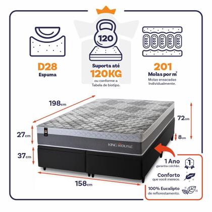 Imagem de Conjunto Box Baú Sheffield Cinza 158x198x72 c/ Molas Ensacadas