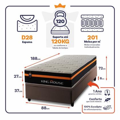 Imagem de Conjunto Box Baú Sirius Preto 88x188x72 c/ Molas Ensacadas