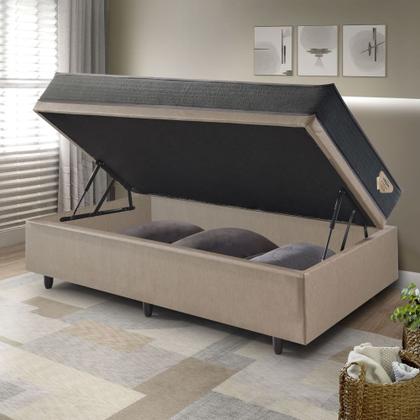 Imagem de Conjunto Box Baú Solteiro Bege + Colchão Adapto Molas Ensacadas 88x188 Ecoflex