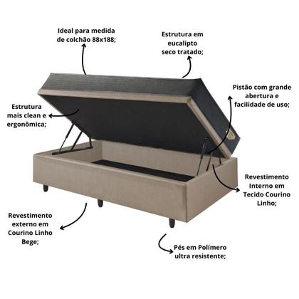 Imagem de Conjunto Box Baú Solteiro Bege + Colchão Adapto Molas Ensacadas 88x188 Ecoflex