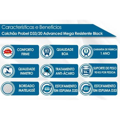 Imagem de Conjunto Box Baú Solteiro: Colchão Espuma Probel D33 ProDormir Advanced Mega Resistente + Base CRC Suede Black(88x188)