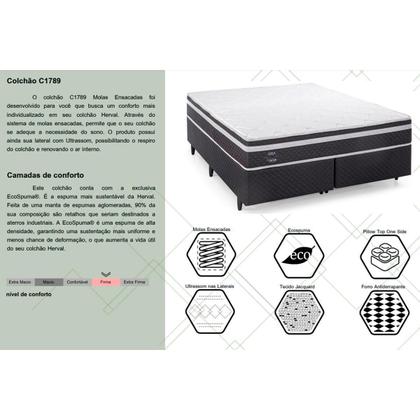 Imagem de Conjunto Box Baú Solteiro: Colchão Molas Herval Ensacadas C1789 + Base CRC Suede Gray (88x188)