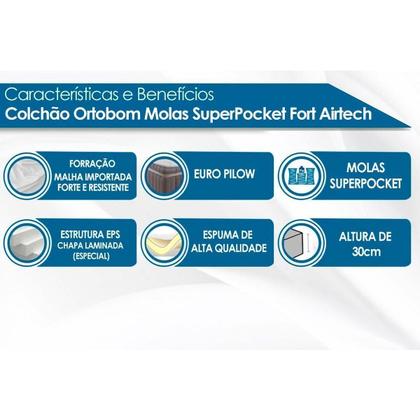 Imagem de Conjunto Box Baú Solteiro: Colchão Molas Ortobom Ortobom Ensacadas Fort Airtech + Base CRC Suede Clean (88x188)