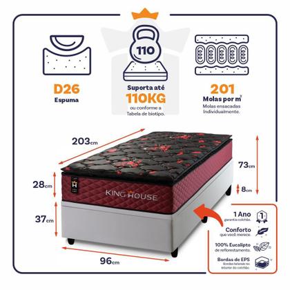 Imagem de Conjunto Box Baú Toronto Preto 96x203x73 c/ Molas Ensacadas