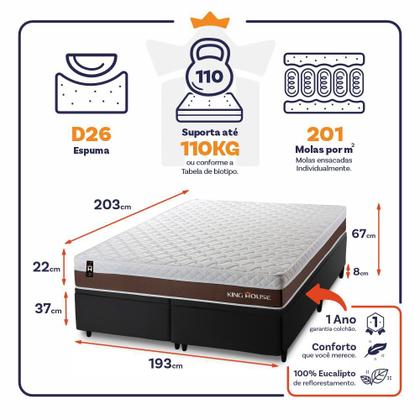 Imagem de Conjunto Box Baú Venice Marrom 193x203x67 c/ Molas Ensacadas