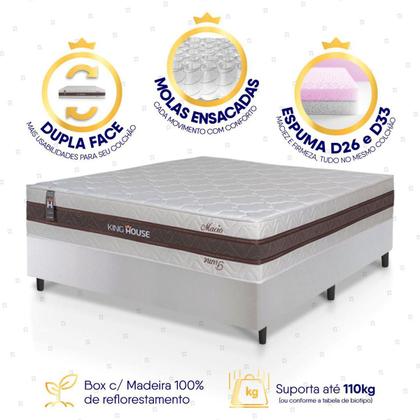 Imagem de Conjunto Box Branco Mali Bege Molas Ensacadas Casal 138x188x70 - King House
