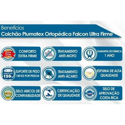 Imagem de Conjunto Box Casal: Colchão Anatômico Plumatex D28/EP Falcon Ultra Firme + Base CRC Suede Black(138x188)