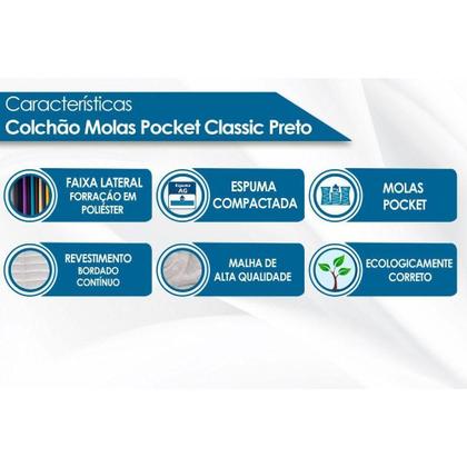 Imagem de Conjunto Box Casal: Colchão Molas D Angelis Anjos Cama Box Base- Anjos de Pocket Classic Preto + Cama Box Universal Courano White (138x188)