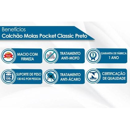 Imagem de Conjunto Box Casal: Colchão Molas D Angelis Anjos Cama Box Base- Anjos de Pocket Classic Preto + Cama Box Universal Courano White (138x188)